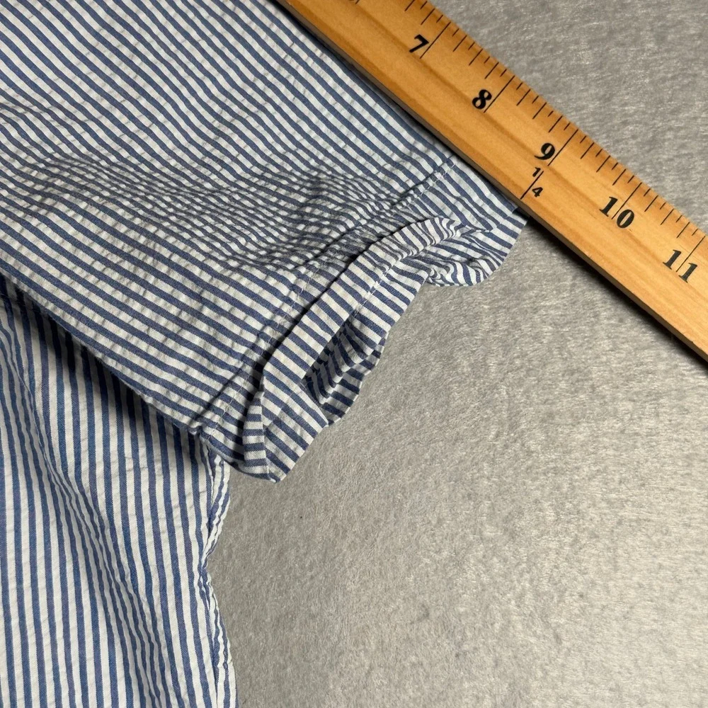 Polo Ralph Lauren Men Blue White Seersucker Short Sleeve Button Down Shirt Large